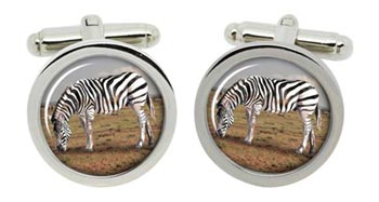 Zebra Grazing Cufflinks in Chrome Box
