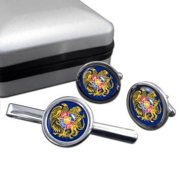 Armenia Round Cufflink and Tie Clip Set