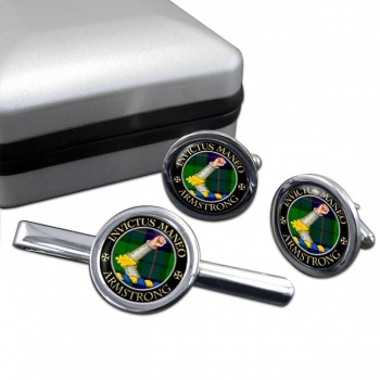 Armstrong Vambraced Scottish Clan Round Cufflink and Tie Clip Set