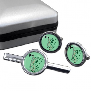 7 Military Intelligence Battalion Round Cufflink and Tie Clip Set