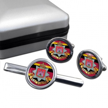 East Surrey Regiment (British Army) Round Cufflink and Tie Clip Set