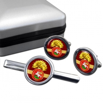 Royal Northumberland Fusiliers (British Army) Round Cufflink and Tie Clip Set
