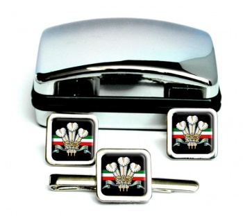 Royal Regiment of Wales (British Army) Square Cufflink and Tie Clip Set