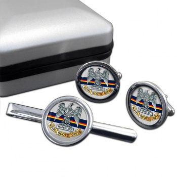 Royal Scots Greys (British Army) Round Cufflink and Tie Clip Set