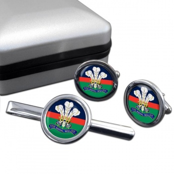 Royal Welsh (British Army) Round Cufflink and Tie Clip Set