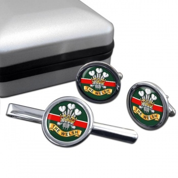 Welsh Regiment (British Army) Round Cufflink and Tie Clip Set