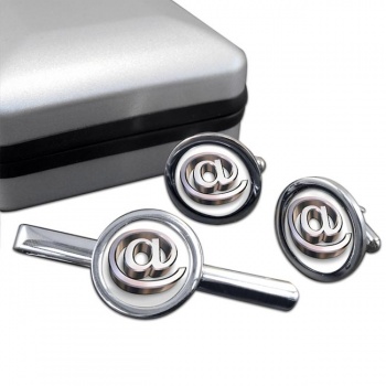 @ at Sign Round Cufflink and Tie Clip Set