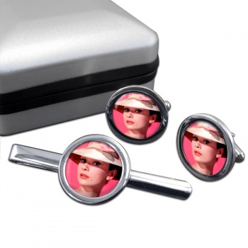 Audrey Hepburn Round Cufflink and Tie Clip Set