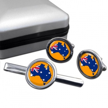 Australian Flag Map Round Cufflink and Tie Clip Set