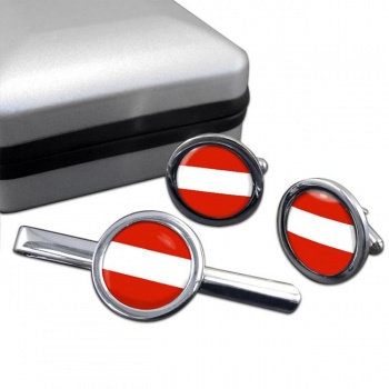 Flagge Osterreichs (Austria) Round Cufflink and Tie Clip Set