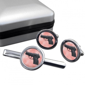 Beretta 9000 Round Cufflink and Tie Clip Set