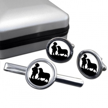 Baa Baa Black Sheep Round Cufflink and Tie Clip Set