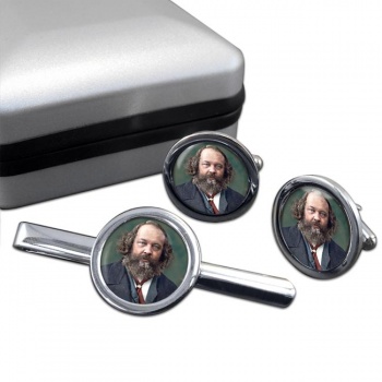 Mikhail Bakunin Round Cufflink and Tie Clip Set