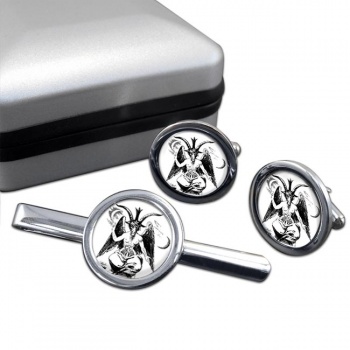 Baphomet Round Cufflink and Tie Clip Set