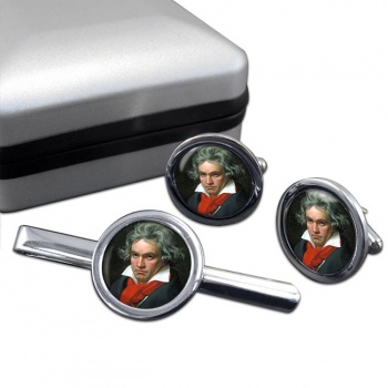 Ludwig van Beethoven Round Cufflink and Tie Clip Set