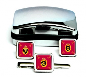 Royaume de la Belgique (Belgium) Square Cufflink and Tie Clip Set