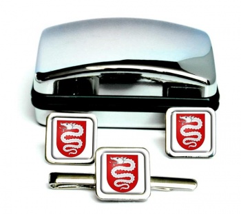 Bellinzona (Switzerland) Square Cufflink and Tie Clip Set