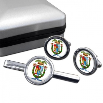 Belluno (Italy) Round Cufflink and Tie Clip Set