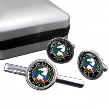 Belshes Scottish Clan Round Cufflink and Tie Clip Set