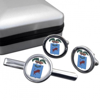 Benevento (Italy) Round Cufflink and Tie Clip Set