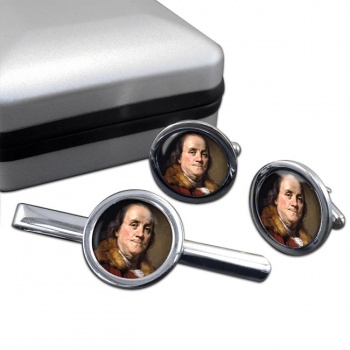 Benjamin Franklin Round Cufflink and Tie Clip Set