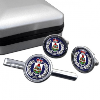 Bermuda Police Round Cufflink and Tie Clip Set