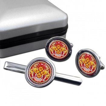 Bhutan Round Cufflink and Tie Clip Set