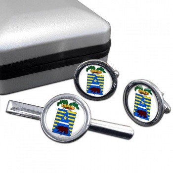 Biella (Italy) Round Cufflink and Tie Clip Set