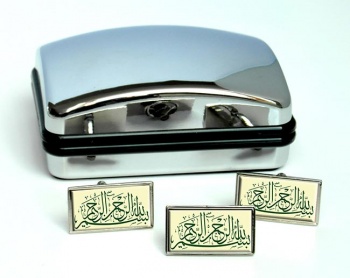 Bism Ellah Al rahman Al Raheem Retangle Cufflink and Tie Pin Set