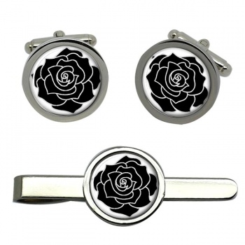 Black Rose Cufflink and Tie Clip Set