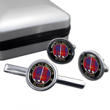 Blaine Scottish Clan Round Cufflink and Tie Clip Set