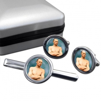 Bob Fitzsimmons Round Cufflink and Tie Clip Set