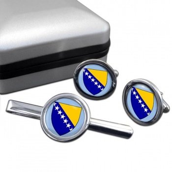 Bosnia and Herzegovina Round Cufflink and Tie Clip Set