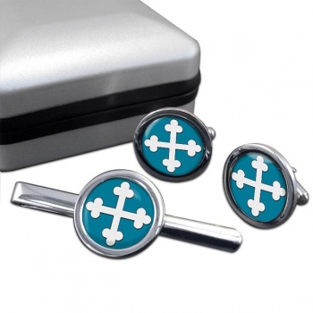 Bottony Cross Botonnee Round Cufflink and Tie Clip Set