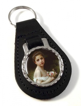 Petite Fille au Bouquet by Bouguereau Leather Key Fob