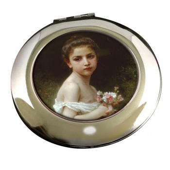 Petite Fille au Bouquet by Bouguereau Round Mirror