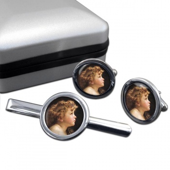 Young John the Baptist by Bouguereau Round Cufflink and Tie Clip Set