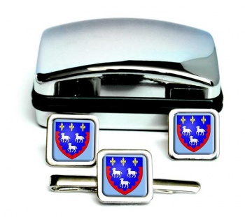 Bourges (France) Square Cufflink and Tie Clip Set