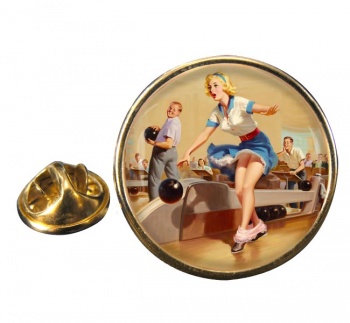 Bowling Accident Pin-up Girl Round Pin Badge