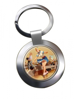 Bowling Accident Pin-up Girl Chrome Key Ring