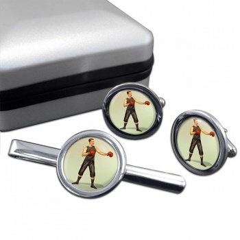 Boxing World Champion Round Cufflink and Tie Clip Set