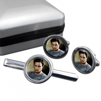 Marlon Brando Round Cufflink and Tie Clip Set