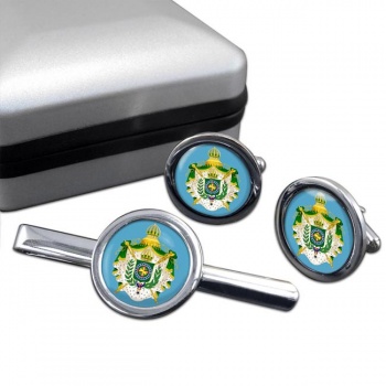 Imperio do Brasil Round Cufflink and Tie Clip Set