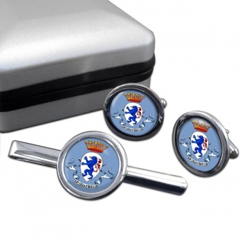 Brescia (Italy) Round Cufflink and Tie Clip Set