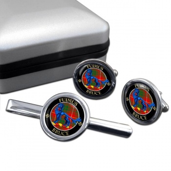 Bruce Scottish Clan Round Cufflink and Tie Clip Set