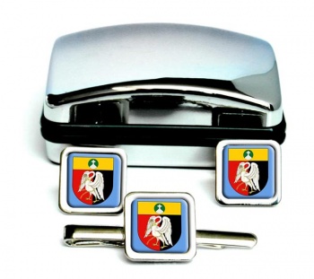 Buckinghamshire-(England) Square Cufflink and Tie Clip Set