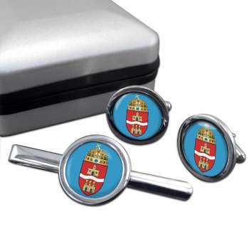 Budapest Round Cufflink and Tie Clip Set