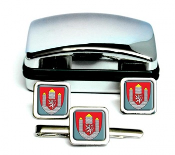 Česke Budějovice Square Cufflink and Tie Clip Set