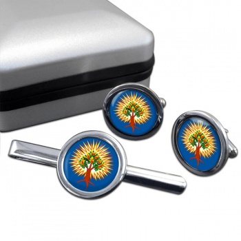 Presbyterian Burning Bush Round Cufflink and Tie Clip Set