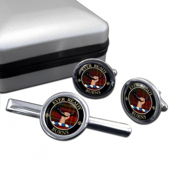 Burns Scottish Clan Round Cufflink and Tie Clip Set